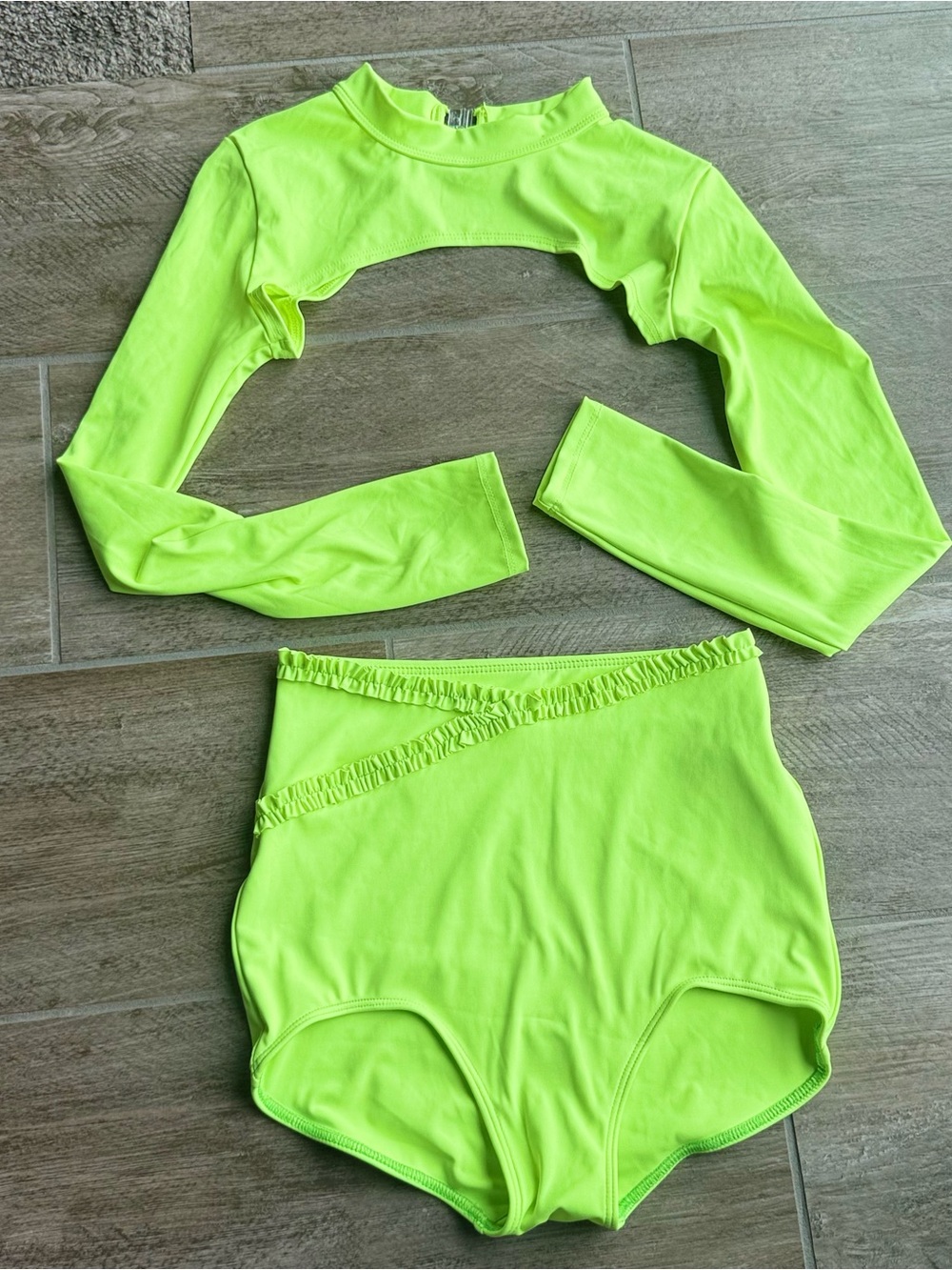 Tiger Friday Neon Green High-Waist Dance Shorts Briefs with Matching Top Set